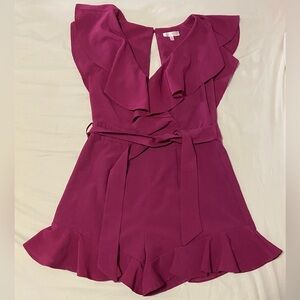 Luxxel Magenta Ruffled Belted Romper